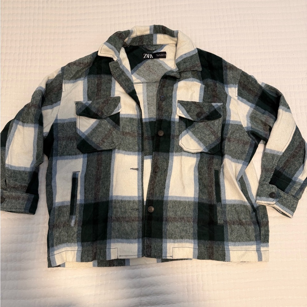 Zara Checkered Jacket in Green and Cream
